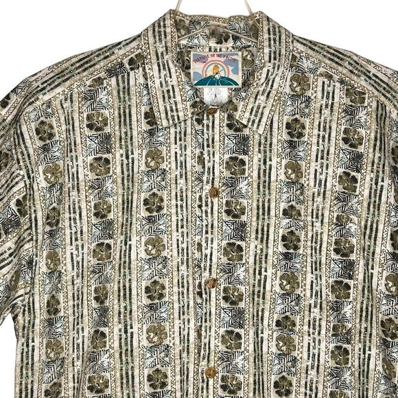VTG Paradise of the Pacific Hawaiian Shirt XL Tan Floral Print Coconut Button - Picture 8 of 9